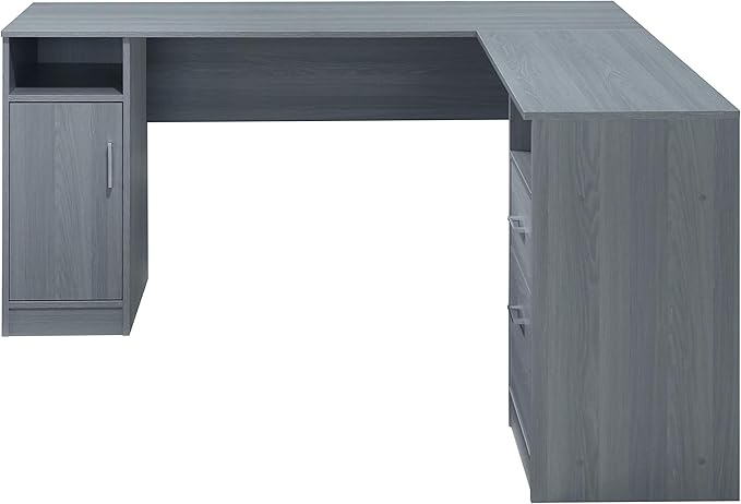 Techni Mobili Functional L-Shaped Computer Desk with storage L is ⁠59.5 wide x 59.5 Long Grey