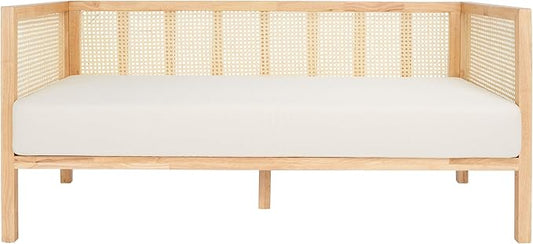 SAFAVIEH Home Collection Dune Coastal Natural Rattan 3-Seater Sofa with White Cushion