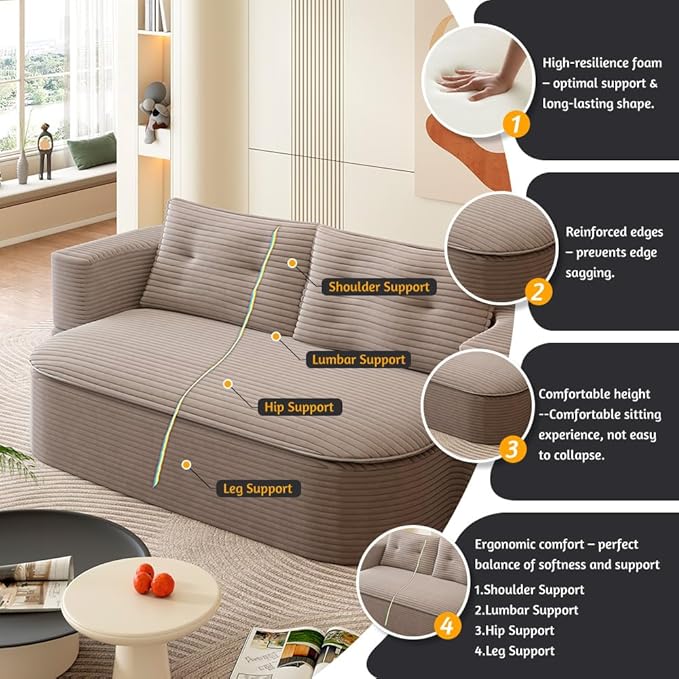 78.7'' Full Size Folding Sofa Bed 2-in-1 Convertible Floor Sofa Bed Corduroy Boneless Couch with Blanket Memory Foam Sleeper SofaBed Loveseat Couches for Living Room No Assembly Coffee