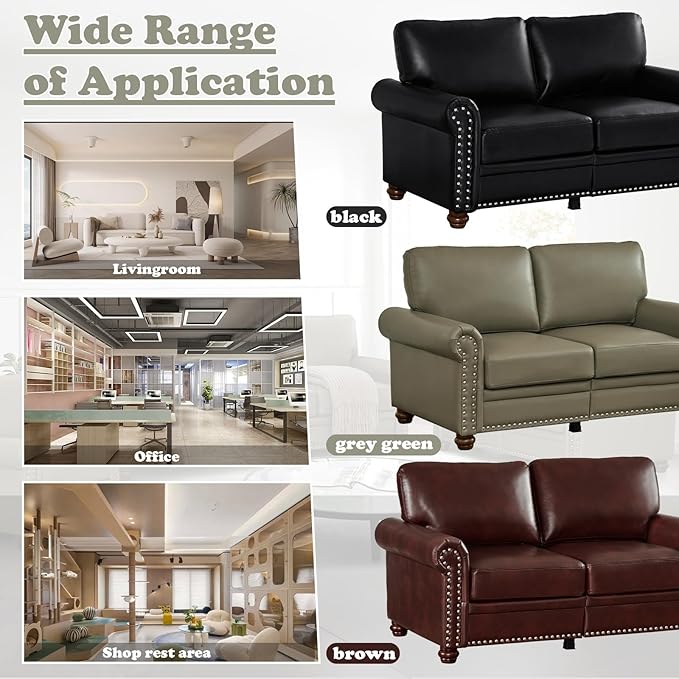 Antetek 2-Piece Comfy Upholstered PU Leather Sofa Couch Set Mid-Century Modern Loveseat Sofa+3 Seater Couch with Storage Space for Living Room Furniture Set Black