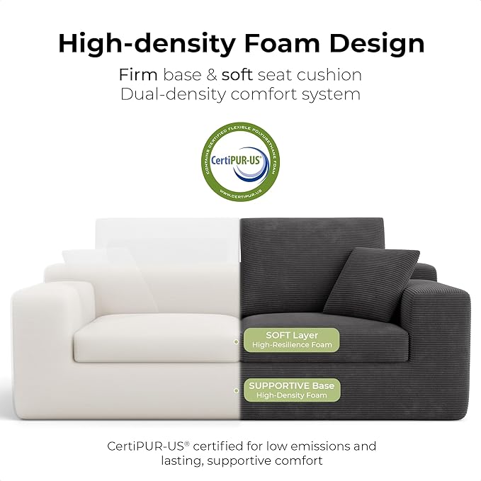 LIKIMIO Loveseat Sofa in a Box 78 Cloud Boneless Couch for Living Room with 30 Comfy Deep Seat Modern Upholstered Corduroy Sofa for Apartment Home Office No Assembly Dark Grey
