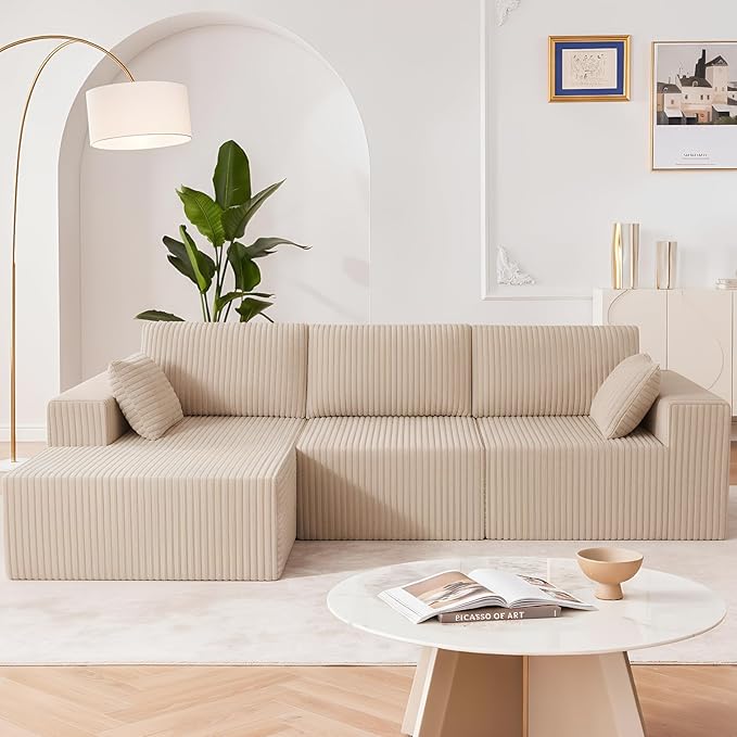 Boneless CouchCloud-Like Softness &amp Supportive FirmnessSectional Couches for Living RoomCloud Couch with No Assembly &amp Removable Washable CoversBeige