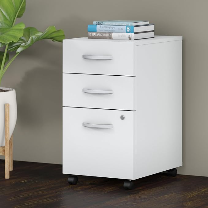 Bush Business Furniture Studio C 3 Drawer Mobile File Cabinet in White | Assembled Office Storage Unit for Home or Commercial Spaces