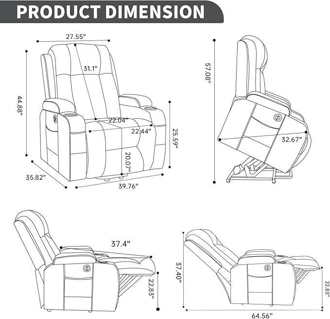 Power Lift Recliner Chair for Elderly with Infinite Position 350 LBS Capacity 8-Point Massage &amp Heating - Comfy Heavy Duty Motion Recliners Chairs for Living Room Small SpacesBrown