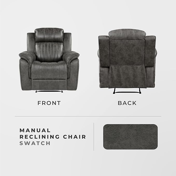 Lexicon Recliner Chair Home Theater Seating Manual Polished Microfiber Upholstery Reclining Chair 39.5 W Recliner Brownish Gray