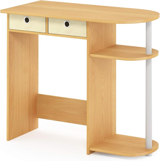Furinno GO GREEN Desk 31.5 Wide Gaming Desk with 2 Side Shelves and Storage Bins Computer Desk Office Desk for Home Office Study Room Dorm Bedroom Beech
