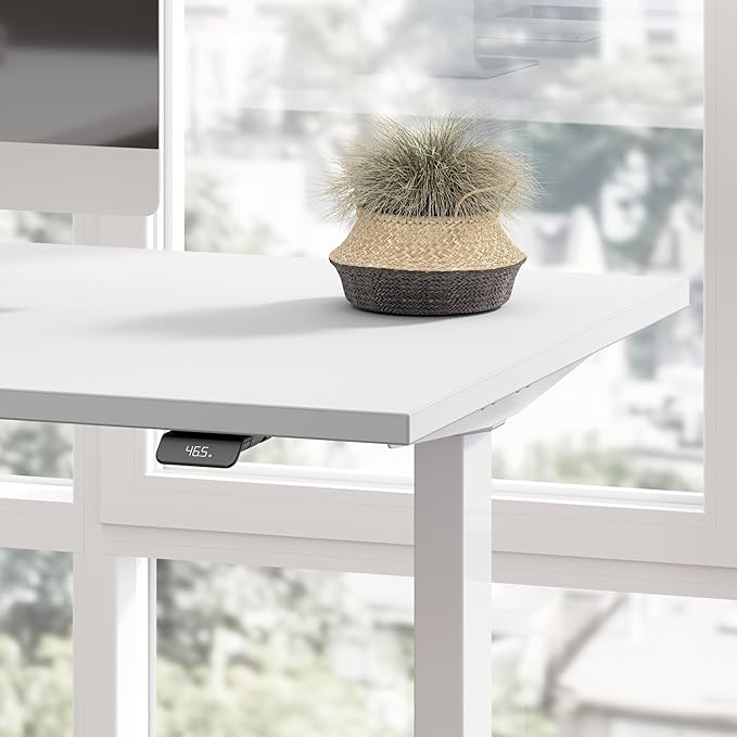 Bush Business Furniture 60-inch Electric Height Adjustable Standing Desk Ergonomic Sit-Stand Computer Table for Home and Professional Office Move 60 Series White with Metallic Gray Base