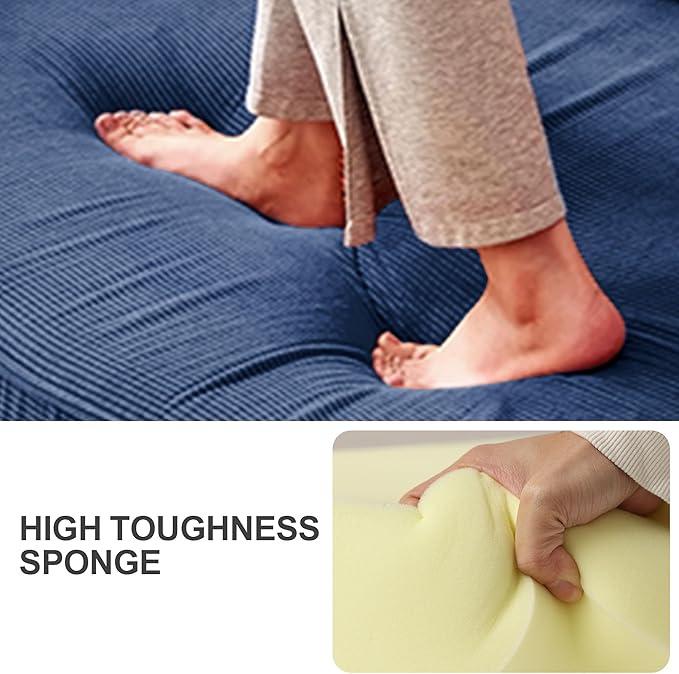 5-in-1 Folding Convertible Sofa Bed Loveseat Sleeper with Pull-Out Bed Floor Sofa Modular Futon Couch 79 Oversized Corduroy Upholstered Boneless Couch for Living Room Bedroom Lounge Blue-C