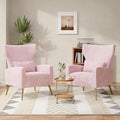 Velvet Accent Chair Set of 2Wingback for Living Room High Back Arm Chair with Golden Legs Lumbar Pillow Upholstered Single Sofa Bedroom Pink