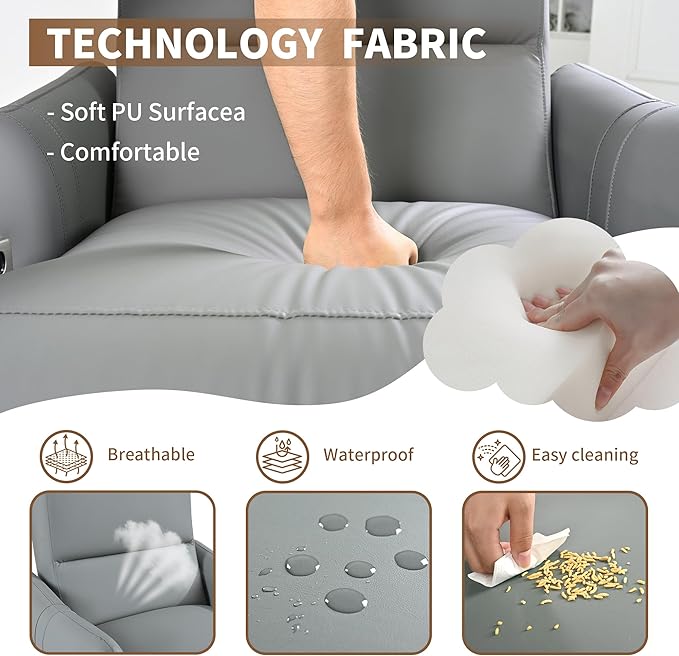 Electric Power Recliner Wall Hugger Electric Recliner Chairs with USB Ports Sofa PU Leather Recliner for Living Room/Small Spaces