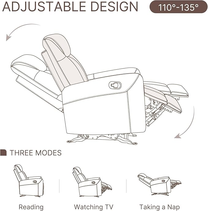 Leather Recliner Chair Manual Reclining Chair Glider Recliner with Adjustable Backrest/Footrest &amp Comfortable Armrest for Living Room Bedroom Home Theater Seating