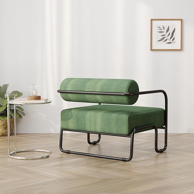 Living Room Iron Sofa Chair Cozy Reading Nook Chair Patio Lounge Chair (Dark Green)