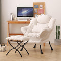 Lazy Chair with Ottoman Modern Accent Chair with Lumbar Pillow Beige Sofa Armchairs with Folding Footrest Oversized Supportive Chairs for Bedroom Reading