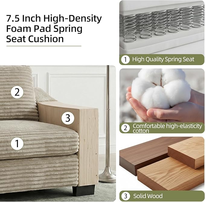 46.1''W Oversized Accent Chair Modern Single Armchair with USB Charger &amp Storage Pocket Comfy Reading Chair Tufted Corduroy Fabric for Living Room Bedroom Apartment Office (Camel)