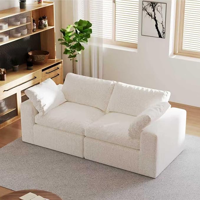 Loveseat Cloud Couch for Living Room 2-Seater Boneless Couch Sofa with Washable Cushion Cover for Small Space No Assembly Required White (2-Seat)