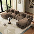 143 Oversized Modular Sectional Sofa U Shaped Cloud Couch 6 Seat Sofa Set for Living Room Comfy Corduroy Deep Seat with Storage Central Console USB Ports Cup Holders Movable Ottomans Brown
