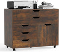 MAT EXPERT 5-Drawer Mobile File Cabinet w/Door Lateral Filing Cabinet w/5 Universal Wheels Rolling File Cabinets with Storage Modern Wood Printer Stand for Home Office Living Room (Rustic Brown)