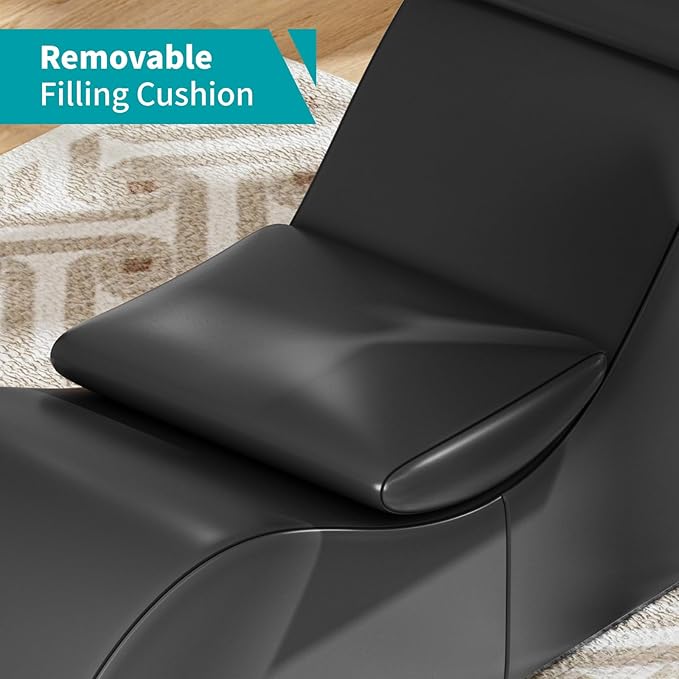 BALUS 60'' Yoga Chairs Curved Chaise Lounge Chair for Adults Stretching Exercising Relaxing Ergonomically Designed Yoga Sofa Lounges Chair with Head Cushion for Living Room Bedroom Black