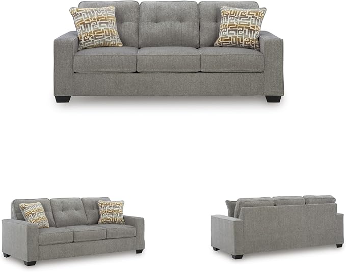 Signature Design by Ashley Fanciful Classic Sofa Sleeper with Tufted Cushion Removable Cushion and Bi-Fold Memory Foam Mattress Queen Light Gray