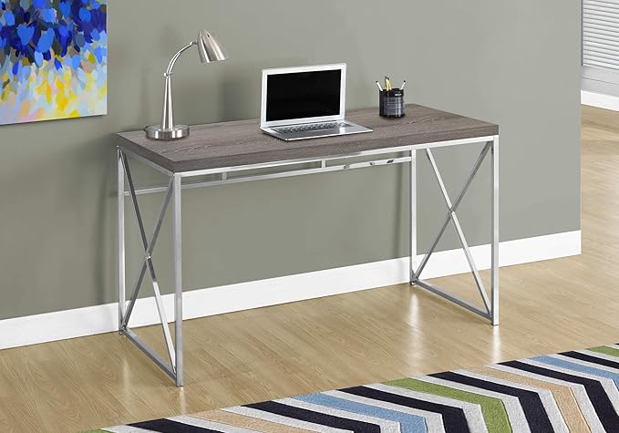 Computer Desk Home Office Laptop Work Brown Laminate Chrome Metal Contemporary Modern