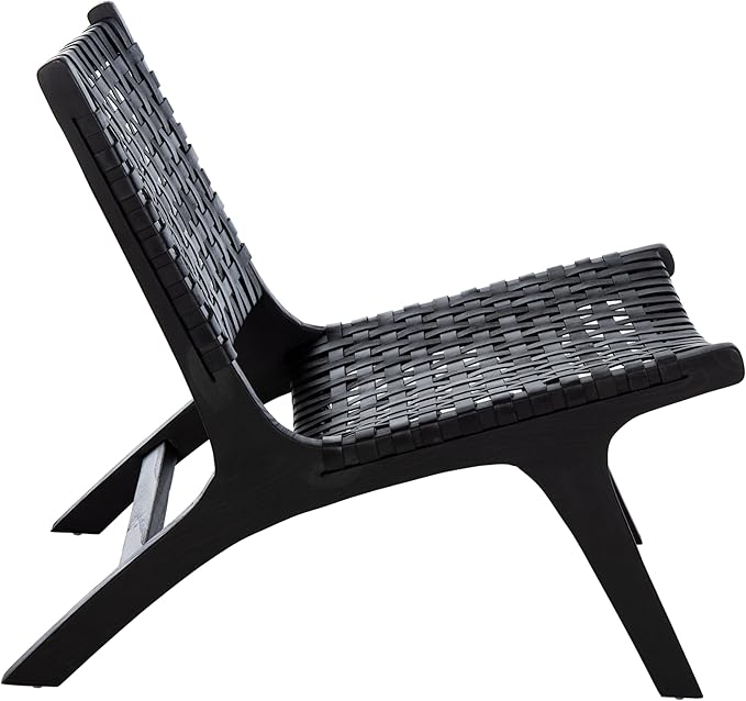Safavieh Home Luna Black and Black Leather Woven Accent Chair