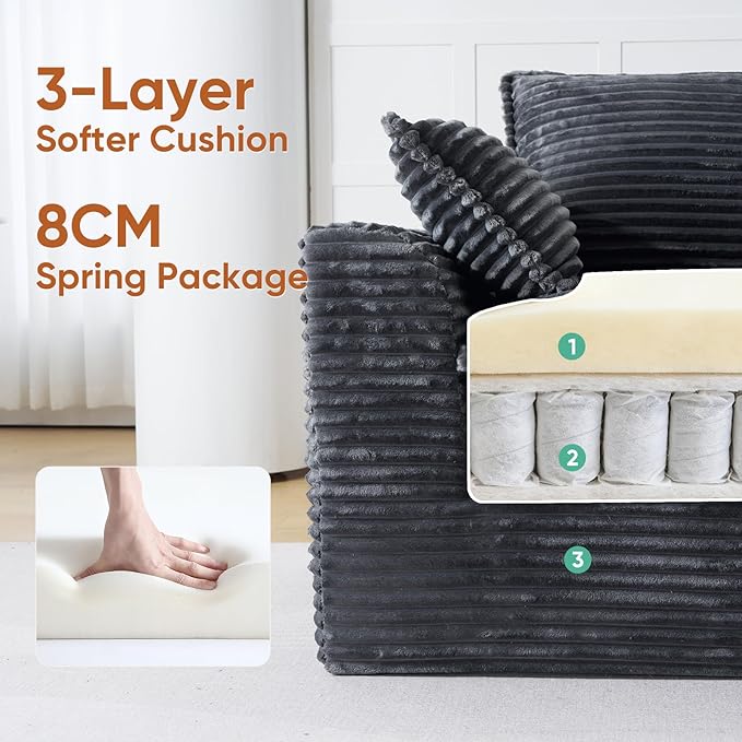 145 Cloud Sectional CouchOversized U Shaped Boneless Couch with OttomanDeep Seat Modular Sectional Sofa for Living Room with Side Pockets No AssemblyCorduroyGrey