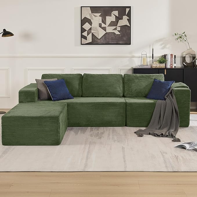 40 Memory Foam Couch Footrest Cloud Modular Sofa Ottoman Upholstered Floor Sofa Ottoman Upholstered Sofa for Bedroom Living Room No Assembly Required (Green Plush Corduroy Fabric)