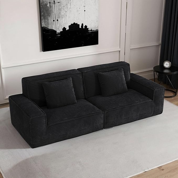 106 Cloud Sectional Couch with Deep Seat No Assembly Required Modern Upholstered Boneless Couches with 2 Pillows Full Sponge Compressed Sofa for Living Room/Apartment (Black)