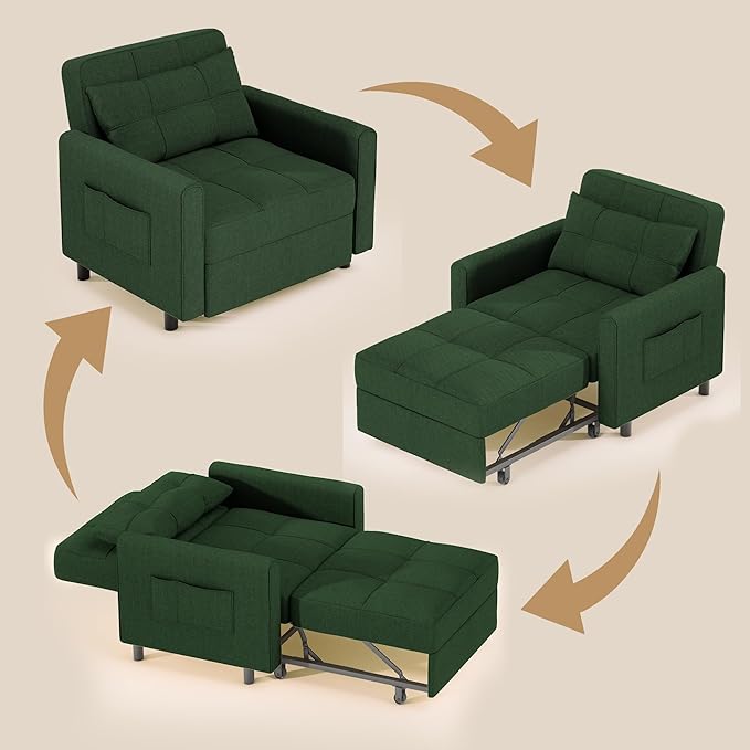 Gizoon Sofa Bed Chair 3 in 1 Convertible Pullout Single Sleeper Chair Bed with Adjustable Backrest Spacious Multifunctional Sofa Couches for Living Room Bedroom Apartment