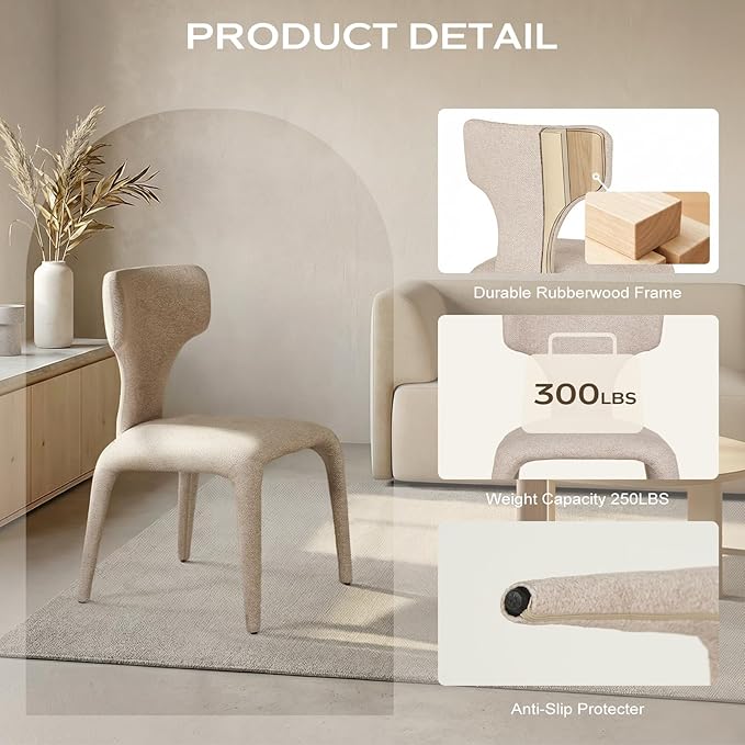 Modern Minimalist Curved Back Accent Chair - Beige Upholstered Armchair Ergonomic Design for Living Room Study Bedroom Cafe