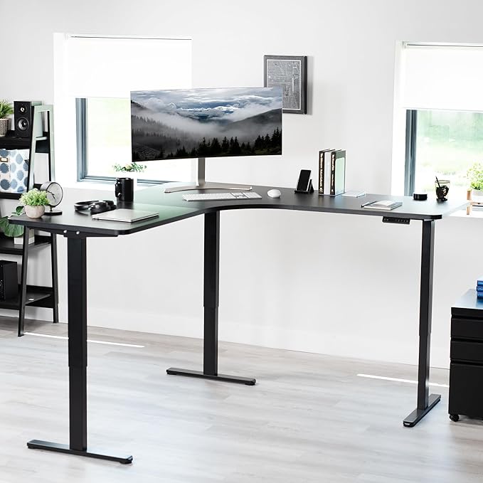 VIVO Electric Multi-Motor Height Adjustable Corner 3 Leg Standing Desk Frame Sit Stand Ergonomic L Frame with Push Button Controller Black DESK-V123EB