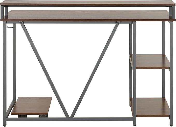 Techni Mobili Computer Desk - Industrial Writing Desk with Storage Shelves Monitor Stand &amp Accessory Holder - Home Office Laptop Computer Table with CPU Caddy &amp 2-Tier Small Bookshelf Space