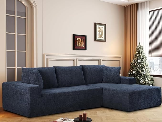 108-Inch Boneless Couch Cloud Sectional Sofa for Living Room No Assembly RequiredCloud Sectional Couch with L-Shaped Chaise 2 Pieces Sectional Sofa with Deep Seat (Navy Blue Right Facing Chaise)
