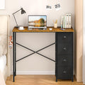 Small Computer Desk with 4 Fabric Drawers 36 Inch Reversible Writing Desk for Home Office Bedroom Modern Simple Kids Student Study Desk with Storage Compact Desk for Small Spaces Rustic Brown