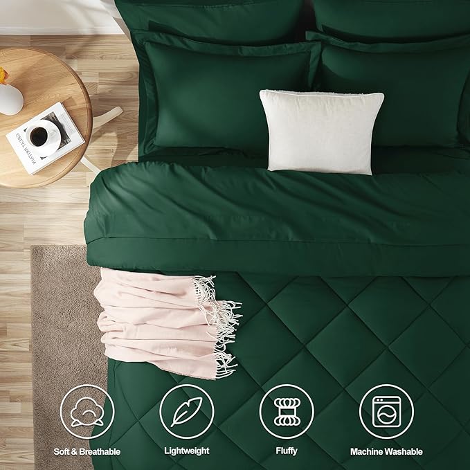 CozyLux Oversized Queen Comforter Set Emerald Green 7 Pieces Bed in a Bag Comforter Set with Sheets All Season Bedding Set with Down Alternative Comforter Sheets Pillowcases &amp Shams