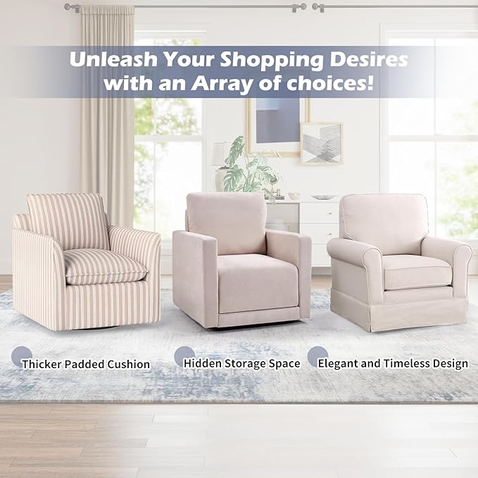 INZOY Swivel Accent Chair Set of 2 Comfy 360° Swivel Chair with Hidden Storage Upholstered Chenille Square Chair for Living Room Bedroom Small Spaces Fully Assembled Beige