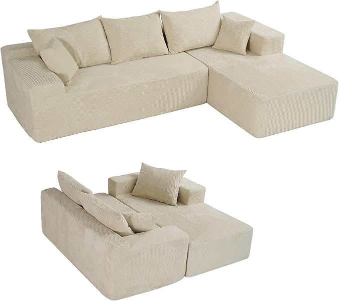 103” Cloud Sectional Couch with L-Shape ChaiseModern Modular Sofa with Deep Seat Upholstered Couches for Living Room BedroomNo Assembly Required Beige (Right Facing Chaise)