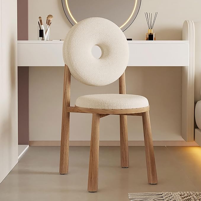 Modern Accent Office Chair - Vanity Chair Lambswools Living Room Chair Dining Chairs Midcentury with Backrest - for Living Room Bedroom Office Dining (Color : White Size : Wood gr