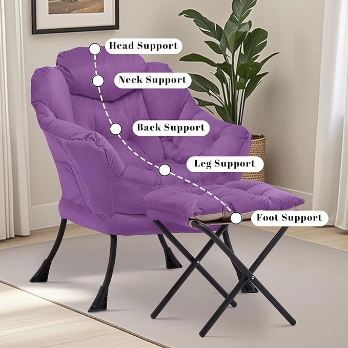 Lazy Chair with Ottoman Comfy Accent Lounge Chair with Side Pocket Modern Reading Armchair with Footrest Upholstered Sofa Chair for Small Spaces Bedroom Living Room Dorm Purple