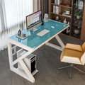 Tempered Glass Computer Desk Modern Home Office Desk Gaming Desk Writing Study Table Workstation for Home Office(100CM Blue+White Frame)