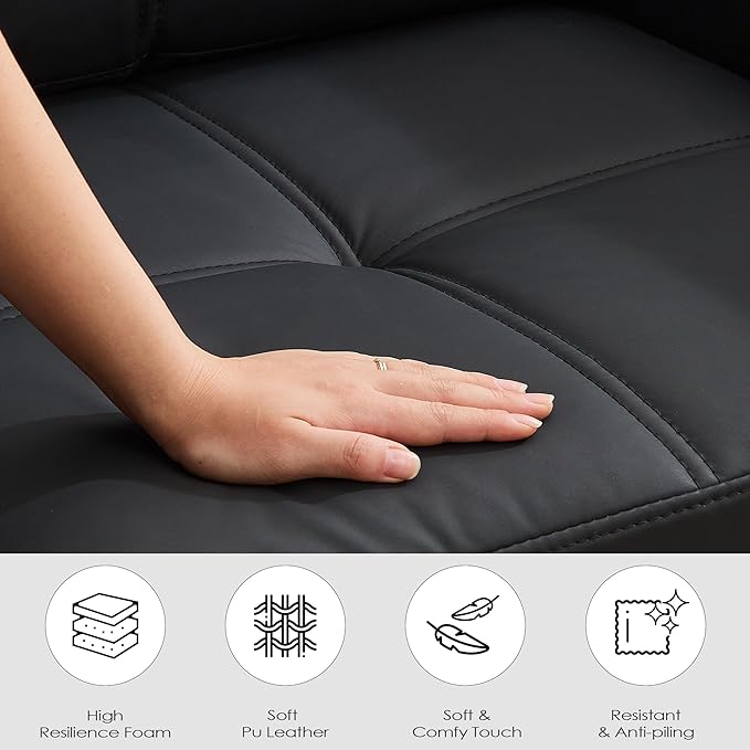 TYBOATLE Accent Chair Comfy Black Faux Leather Living Room Chair Reading Oversized Accent Chairs Tufted Mid Century Modern Arm Chair Wide Armchair for Office Bedroom Lobby