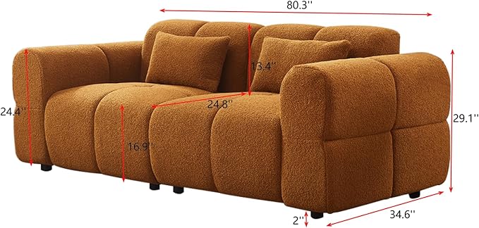 80 Modern Sofa Couch Comfy Deep Seat Lambswool Cloud Sofa Upholstered 3-Seater Boucle Couch Oversized Loveseat for Living Room Bedroom Office Apartment(Coffee)