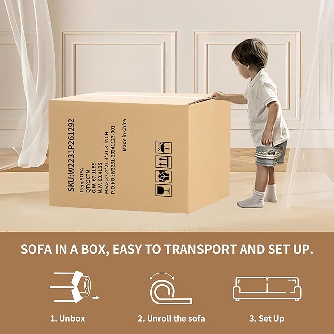 Loveseat Sectional Boneless Sofa for Living Room 65 Modern Luxury Chenille Sofa Deep Seat Curved Cloud Floor Couch with 3 Throw Pillows for Small Spaces Beige