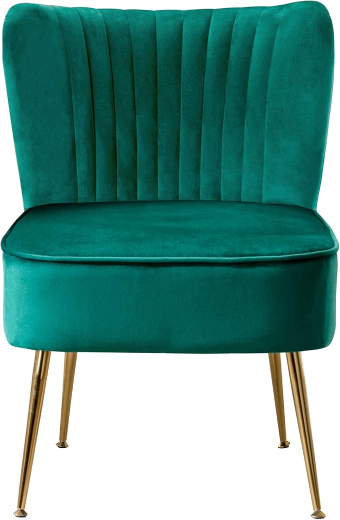WO Indoor Furniture 22 Wide Tufted Velvet Accent Chair with Gold Metal Leg Rust and Scratch Resistant Premium Quality Seat for Your Den Living Room Bedroom Home (Green)