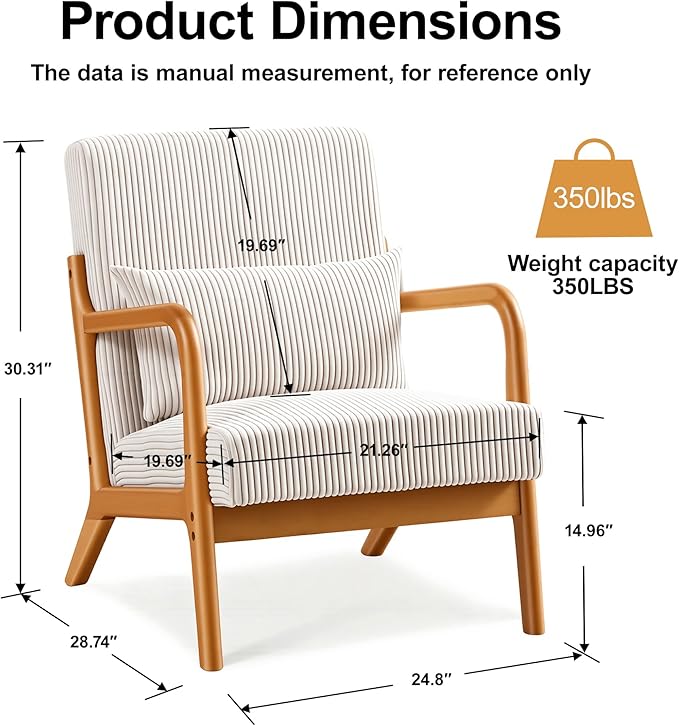 Accent Chair Comfy Arm Chair with Solid Wood Frame Upholstered Mid-Century Modern Chair for Living Room Bedroom Waiting Room Beige