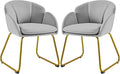 Yaheetech Velvet Dining Chair Flower Shaped Armchair with Golden Legs Upholstered Side Chair for Kitchen Dining Room Living Room Set of 2 Gray