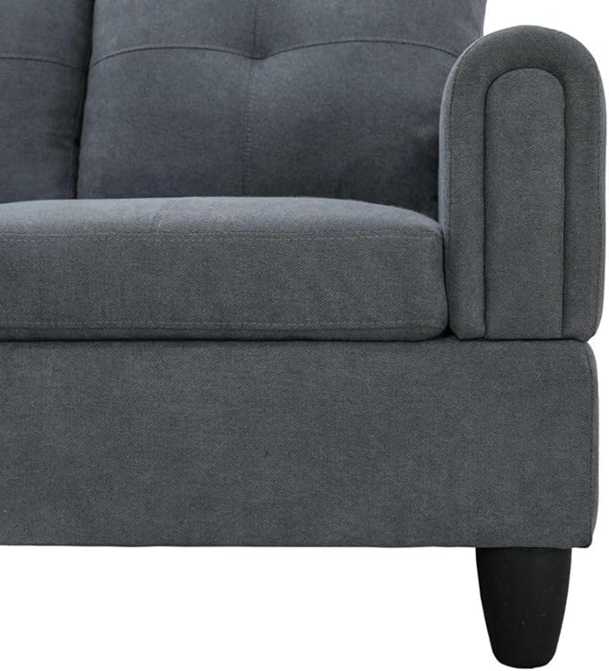 Dark Grey 3 Piece Sectional Sofa Set L Shaped Flannel Couch with Storage Ottoman Modern Upholstered Sofa for Living Room Office