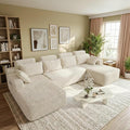 134 Boneless Couch for Living Room Oversized U Shaped Modular Cloud Sofa with Deep Seat Ergonomic Memory Foam Sleeper Chair Comfy Fluffy Corduroy Sectional Couches No Assembly White