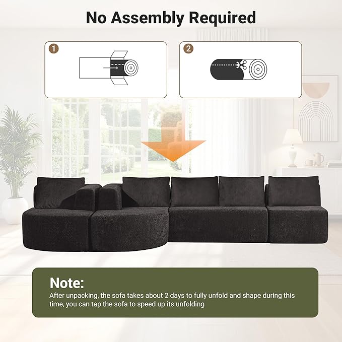 144 Modular Sectional Sofa No Assembly Required U-Shaped Cloud Couch with Chaise Modern Curved Boneless Sofa in Luxurious Boucle Fabric Deep Seats Memory Foam (Dark Grey) | Zero-Assembly Design