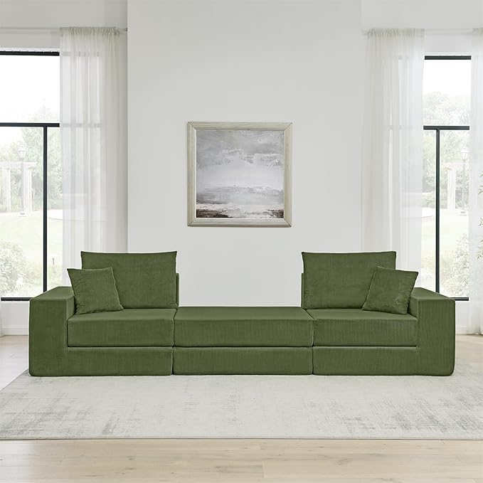Boneless Couches for Living Room Modern Corduroy Couch Convertible Sleeper Sofa Folding Sofa Bed Mattress Couch for Bedroom Small Spaces - No Assembly Needed in Green